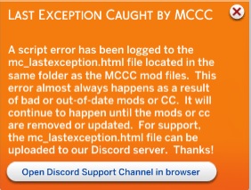 Screenshot of last exception error popup in game