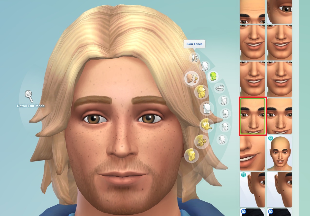 Close up of Sim in Create A Sim. Sim has freckles.