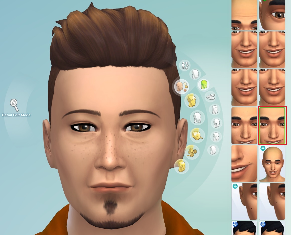 Close up of another Sim in Create A Sim. Sim has another type of freckles, with fewer freckles.