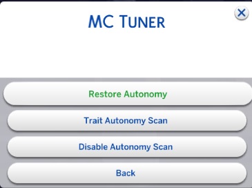 MC Tuner menu with Restore Autonomy highlighted